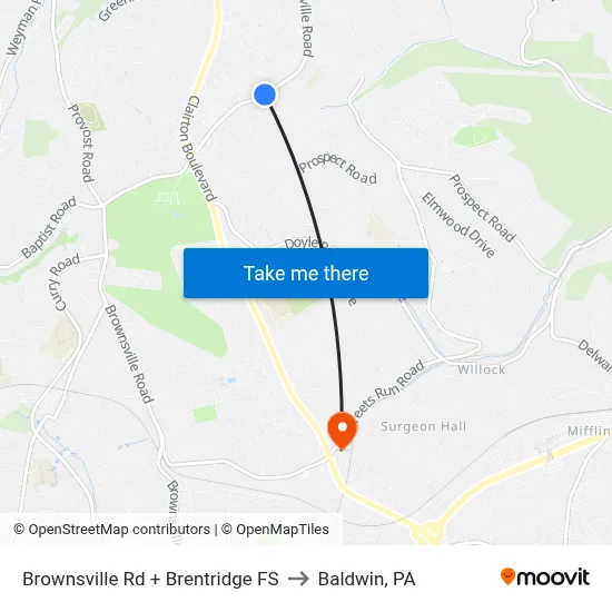 Brownsville Rd + Brentridge FS to Baldwin, PA map