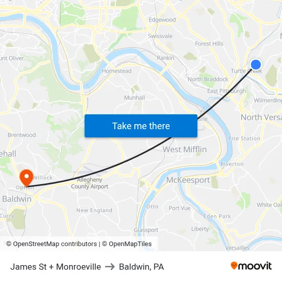 James St + Monroeville to Baldwin, PA map
