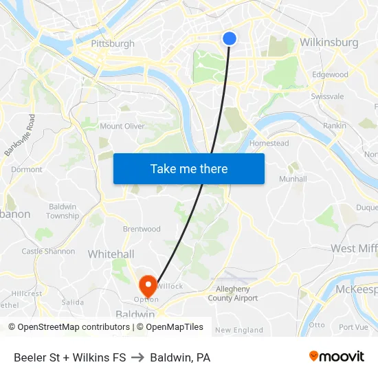 Beeler St + Wilkins FS to Baldwin, PA map