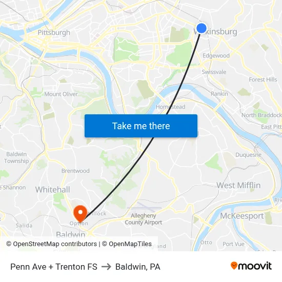 Penn Ave + Trenton FS to Baldwin, PA map