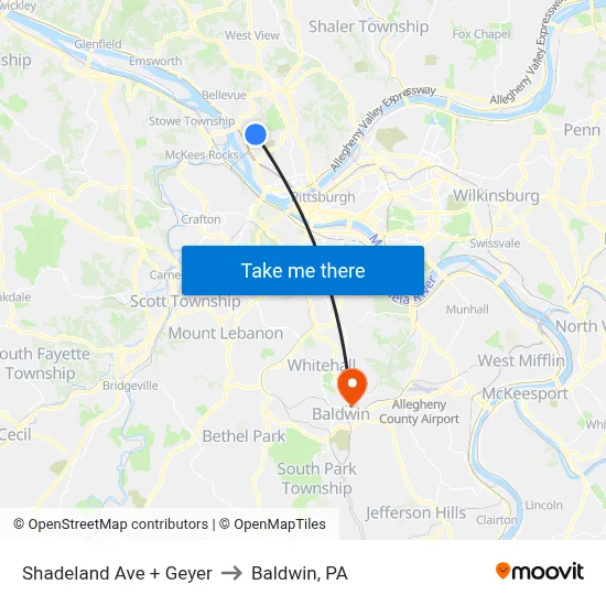 Shadeland Ave + Geyer to Baldwin, PA map
