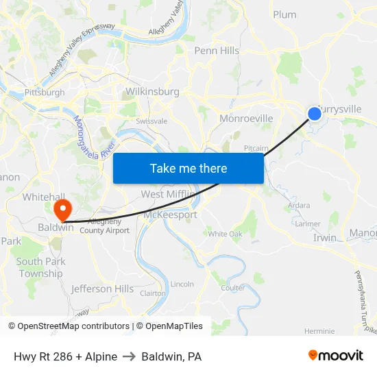 Hwy Rt 286 + Alpine to Baldwin, PA map