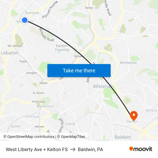West Liberty Ave + Kelton FS to Baldwin, PA map