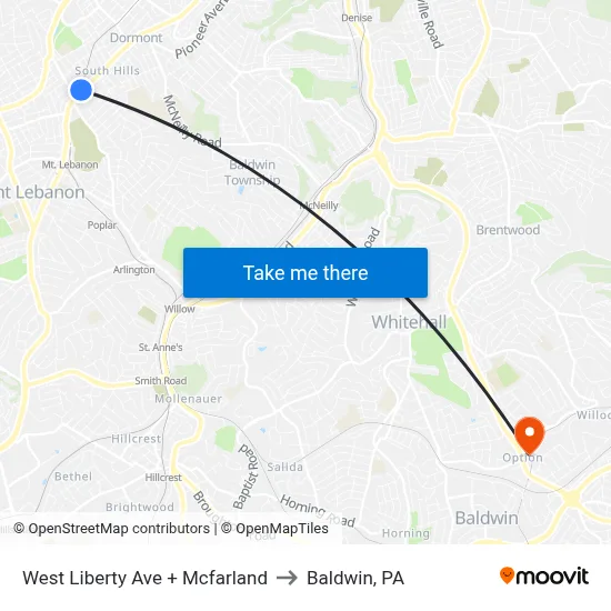 West Liberty Ave + Mcfarland to Baldwin, PA map