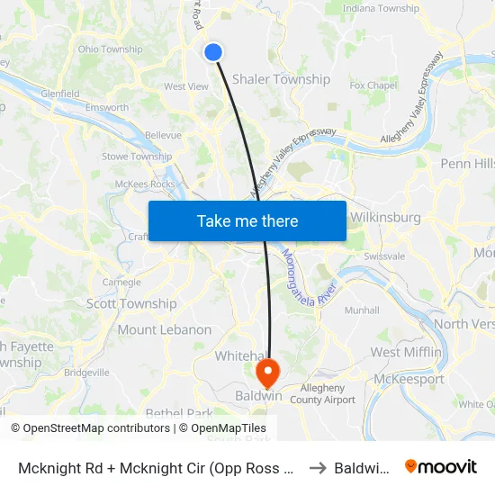 Mcknight Rd + Mcknight Cir (Opp Ross Park Mall Dr) to Baldwin, PA map