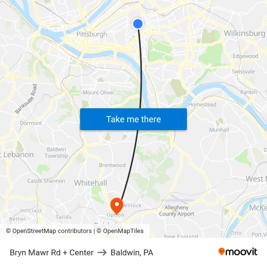 Bryn Mawr Rd + Center to Baldwin, PA map