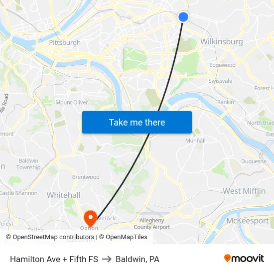 Hamilton Ave + Fifth FS to Baldwin, PA map