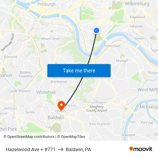 Hazelwood Ave + #771 to Baldwin, PA map
