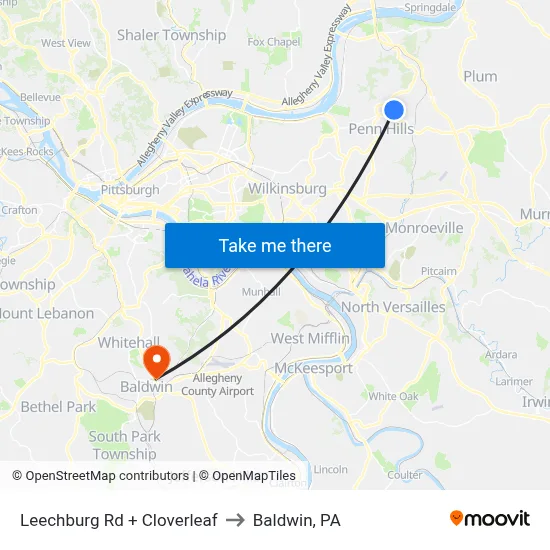 Leechburg Rd + Cloverleaf to Baldwin, PA map