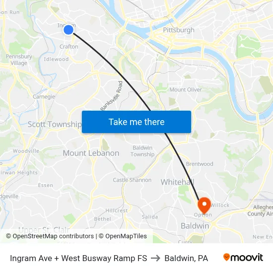 Ingram Ave + West Busway Ramp FS to Baldwin, PA map