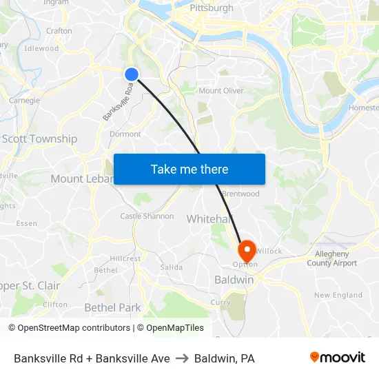 Banksville Rd + Banksville Ave to Baldwin, PA map