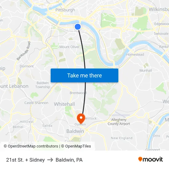 21st St. + Sidney to Baldwin, PA map