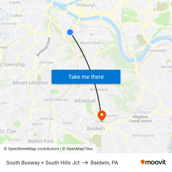 South Busway + South Hills Jct to Baldwin, PA map