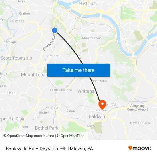 Banksville Rd + Days Inn to Baldwin, PA map