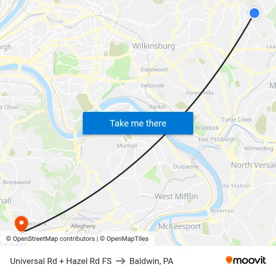 Universal Rd + Hazel Rd FS to Baldwin, PA map