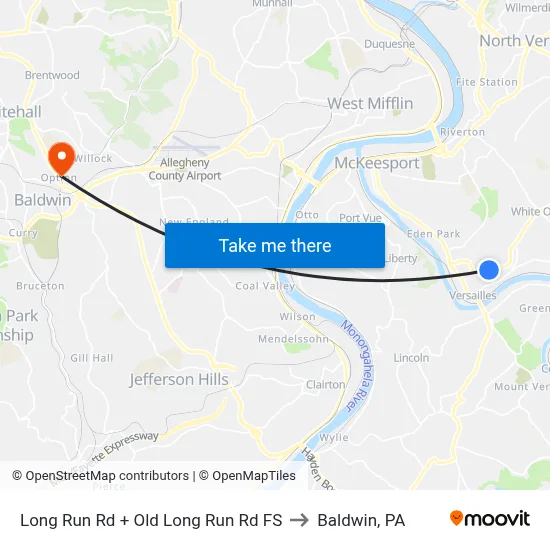 Long Run Rd + Old Long Run Rd FS to Baldwin, PA map
