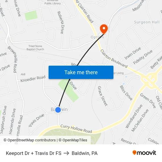 Keeport Dr + Travis Dr FS to Baldwin, PA map