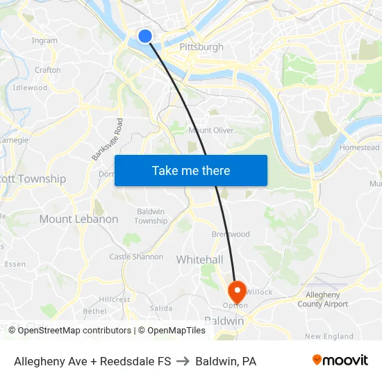 Allegheny Ave + Reedsdale FS to Baldwin, PA map