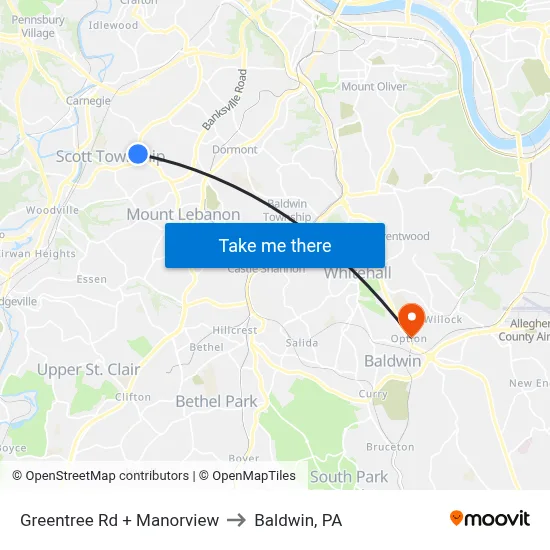 Greentree Rd + Manorview to Baldwin, PA map