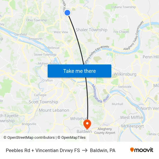 Peebles Rd + Vincentian Drvwy FS to Baldwin, PA map