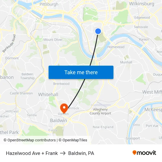 Hazelwood Ave + Frank to Baldwin, PA map