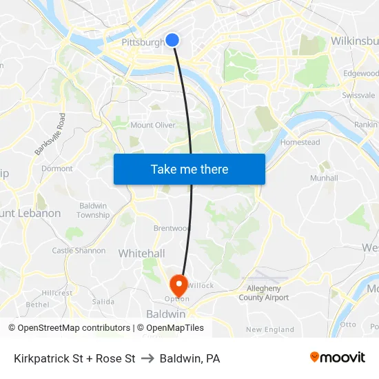 Kirkpatrick St + Rose St to Baldwin, PA map