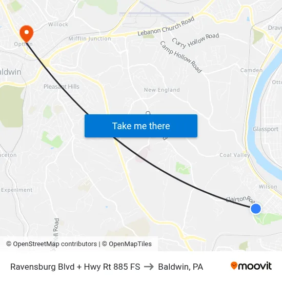 Ravensburg Blvd + Hwy Rt 885 FS to Baldwin, PA map