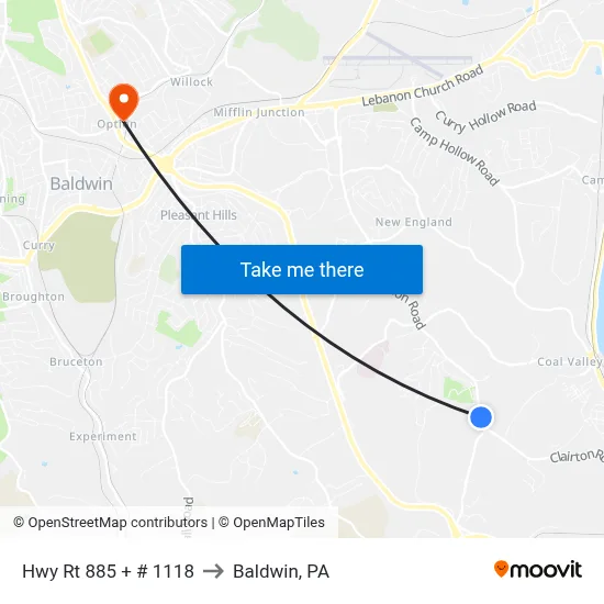 Hwy Rt 885 + # 1118 to Baldwin, PA map