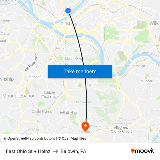 East Ohio St + Heinz to Baldwin, PA map
