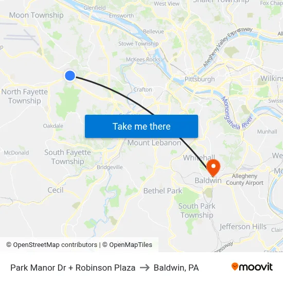 Park Manor Dr + Robinson Plaza to Baldwin, PA map