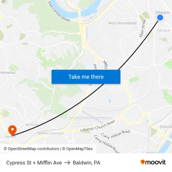 Cypress St + Mifflin Ave to Baldwin, PA map