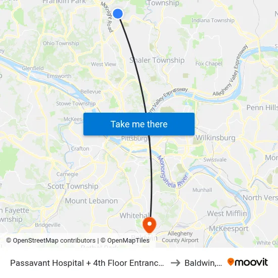 Passavant Hospital + 4th Floor Entrance Bldg T to Baldwin, PA map