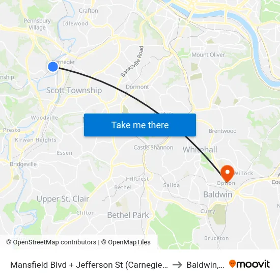 Mansfield Blvd + Jefferson St (Carnegie Station) to Baldwin, PA map