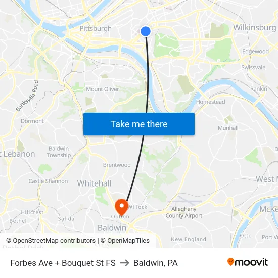 Forbes Ave + Bouquet St FS to Baldwin, PA map