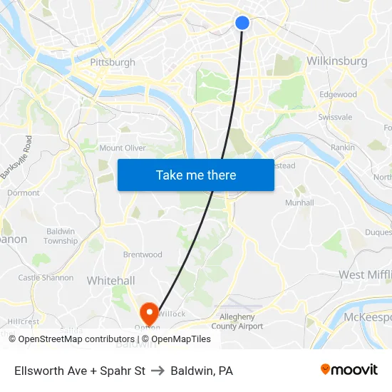 Ellsworth Ave + Spahr St to Baldwin, PA map