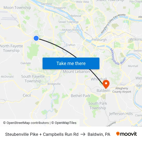 Steubenville Pike + Campbells Run Rd to Baldwin, PA map