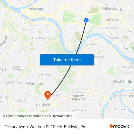 Tilbury Ave + Waldron St FS to Baldwin, PA map