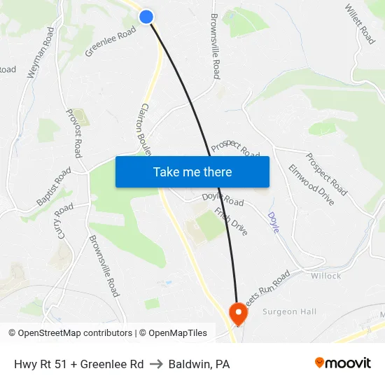 Hwy Rt 51 + Greenlee Rd to Baldwin, PA map