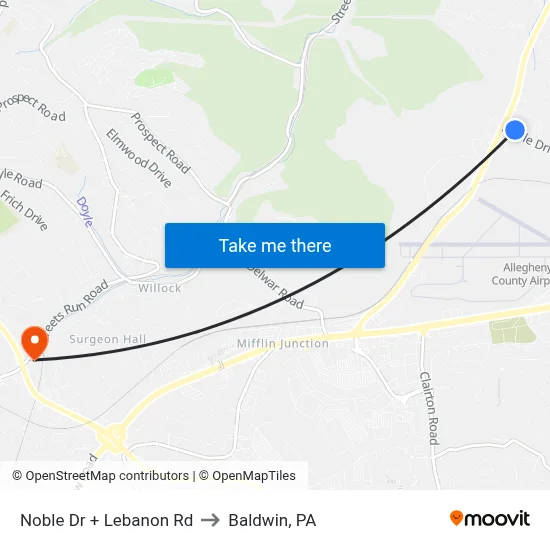 Noble Dr + Lebanon Rd to Baldwin, PA map