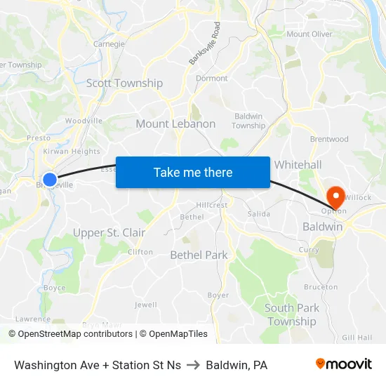 Washington Ave + Station St Ns to Baldwin, PA map