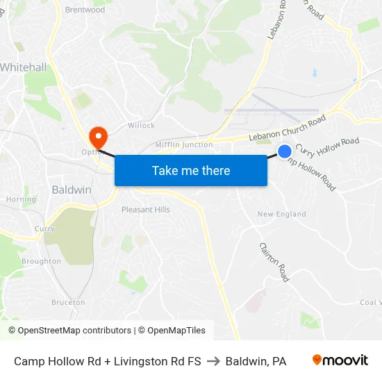 Camp Hollow Rd + Livingston Rd FS to Baldwin, PA map