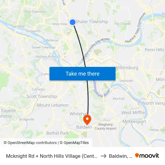 Mcknight Rd + North Hills Village (Center Ent) to Baldwin, PA map