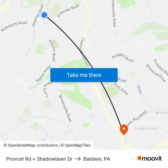 Provost Rd + Shadowlawn Dr to Baldwin, PA map