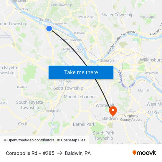 Coraopolis Rd + #285 to Baldwin, PA map