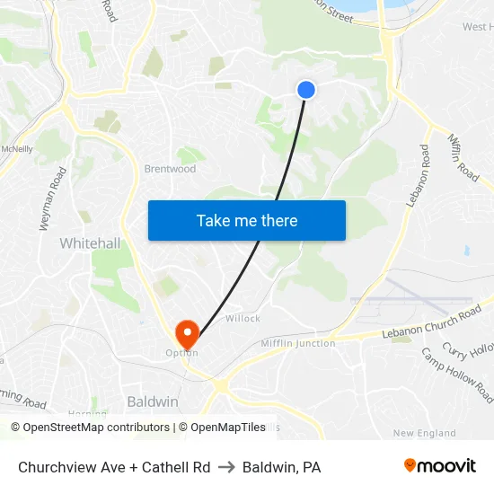 Churchview Ave + Cathell Rd to Baldwin, PA map