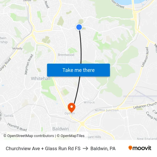 Churchview Ave + Glass Run Rd FS to Baldwin, PA map