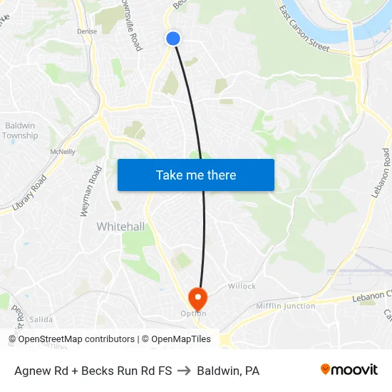 Agnew Rd + Becks Run Rd FS to Baldwin, PA map