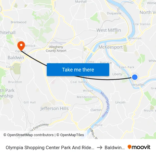 Olympia Shopping Center Park And Ride at Shelter to Baldwin, PA map