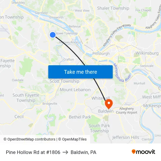Pine Hollow Rd at #1806 to Baldwin, PA map