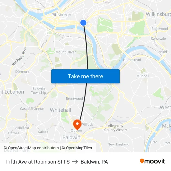 Fifth Ave at Robinson St FS to Baldwin, PA map